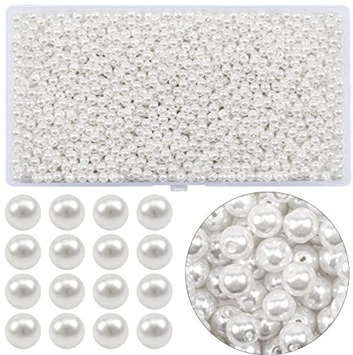 RUBY 1800 Stück Glasperlen Perlen Weiß Perlen Zum Auffädeln Mini Runde Perlen 4MM für DIY Halsketten Armbänder Schmuck Basteln (Weiß)