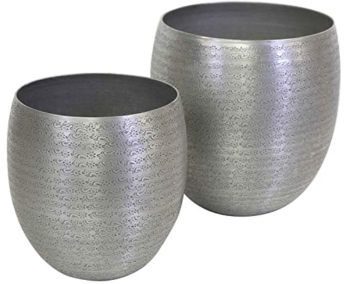 Casa Moro Orientalischer Blumentopf Toledo 2er Set Klein Silber rund Luxus Metall Übertopf Boho Chic Pflanzkübel Blumen-Kübel aus Aluminium Hammerschlag handgefertigt ABK605