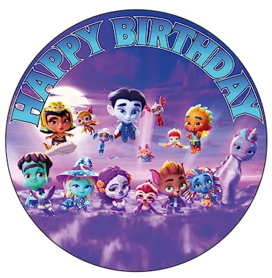 7.5 Inch Super Monster Circle Cake Topper – Round Edible Birthday Cake Decorations, Happy Birthday Cake