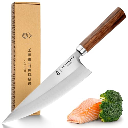 HERITEDGE LONG S | Handgeschmiedetes Chefmesser 20,8 cm | Profi Kochmesser | Handgefertigt in traditioneller Schmiede | Edelstahl 56–58 HRC | Tamarindenholz | misü by Mike Süsser