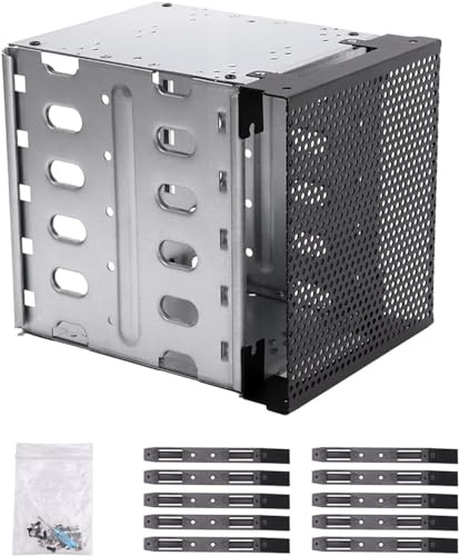 Stainless Steel Hard Drive Cage, 5.25 to 5X3.5 Rack SAS for Computer, Hard Driver Tray with Fan Space, Hard Drive Cage Adapter Rack Bracket
