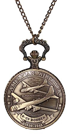 Silverora Taschenuhr Metall Uhren Herren Damen - die US Luftwaffe Gedenk Taschenuhren Retro analoge Quarz Uhr mit Kette Geschenke für Männer Frauen Bronze