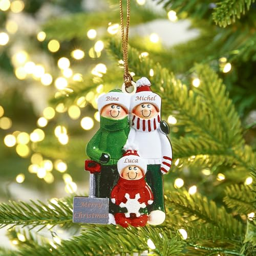 lorajewel Personalisierte Weihnachtsschmuck Anhänger mit 2/3/4/5/6/7/8 Familiennamen Weihnachtsbaum Deko Weihnachtsbaum Hängende Ornamente 2024 2025 Kunstharz Weihnachtsanhänger (3 Name, B)