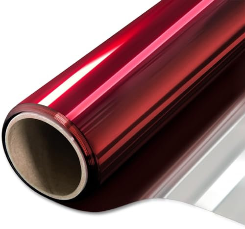 WPCTEV Window Privacy Film One Way Daytime Mirror Tint Treatments UV Heat Control Vinyl Stickers Sun Block Glass Paper Door Covering Reflective (Red Silver, 29.5 Inch x 6.5 Feet)