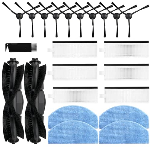 Vacking Pièces de rechange pour aspirateur Tikom G8000/G8000 Pro, Honiture G20/G20 Pro, Airzeen G20 Pro, Laresar Evol 3/Evol 3s, 2 brosses à rouleaux, 4 serpillères, 6 filtres, 10 brosses latérales, 1
