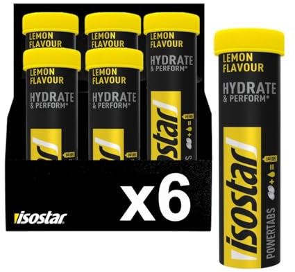 Isostar Hydrate & Perform Powertabs Preparado para Bebida de Aporte de Glúcidos y Electrolitos, Sabor Limón, Fórmula Isotónica, Resistencia en Entrenamientos Prolongados, 120g (10x12g), 6 Unidades