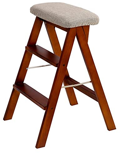 SnamicE Folding Wood Step Ladder Stool 3 Step Mini Stepladder Multifunction Stairway Chair Ideal for Library/Office (B)