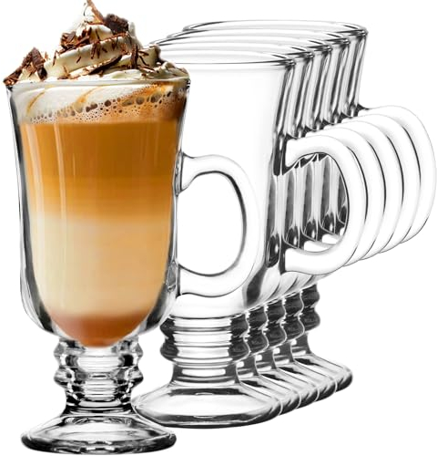 KIAPPO Gläser Set 200 ml - 6 Stück Kaffee Gläser - Cocktailgläser - Trinkgläser - Latte Macchiato - mit Stiel und Henkel - Spülmaschinenfest