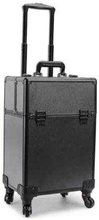 MANY BEAUTY Kosmetikkoffer Trolley, Make Up Koffer Groß - Schminkkoffer mit Rollen - Makeup Organizer mit 2 Schlössern und Ein Ausziehbarer Griff - Beauty Case Schwarz Glatt