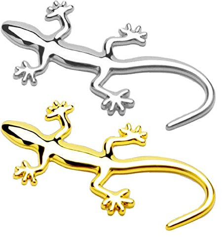 2 Stück Auto Aufkleber Chrom Gecko Metall Emblem Golden Silber Metall