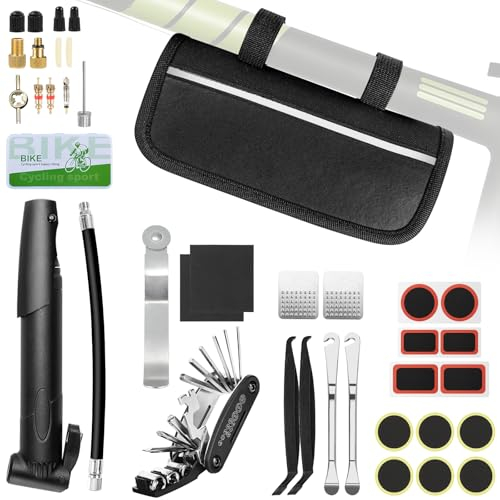 Ninonly 38PCS Kit Reparation Velo Trousse Outils de Vélo avec Outil Multifonction 16 en 1,Mini Pompe 120 PSI, Kit de Patch, leviers de Pneu Kit Crevaison Velo pour Bicyclette, VTT, Cyclisme