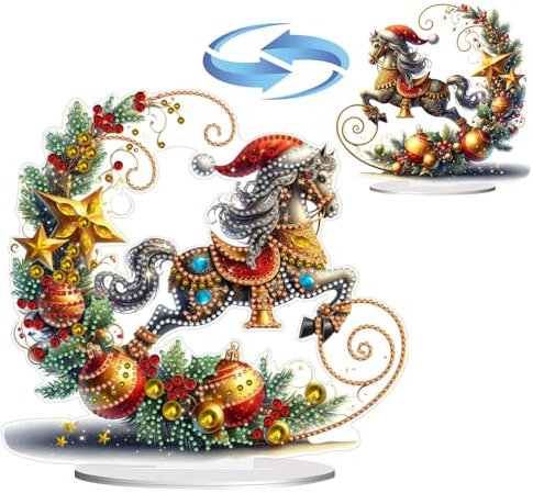 CXINLky DIY Diamond Art Painting Tisch Weihnachten Deko, 5D Diamant Painting Tischdeko, Diamant Malerei Stehend Kunst Set für Anfänger Weihnachten Hausgeschenk Deko-02-Weihnachtspferd