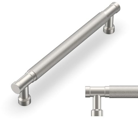 Amerdeco 10 Pack 6.3 Inch(160mm) Brushed Satin Nickel Cabinet Pulls Knurled Kitchen Cabinet Handles, Cabinet Pulls Kitchen Cabinet Hardware for Cupboard Drawer Pulls AM028