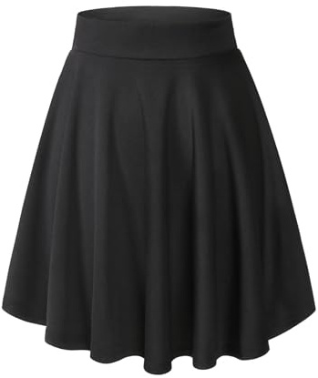 HomRain Women Basic Midi Skirt A-Line Skater Skirt Stretchy Flowy Skirt High Waist Skirt Black-Midi M