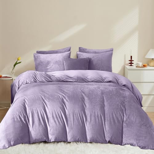 Covebett Flanelle Housse de Couette 140x200 Violet Lila Unie Peluche Hiver Chaude Parure de lit Velours Ultra Doux Linge de Lit Adulte 1 Personne Fermeture Éclair + 1 Taie d'oreiller 65x65 cm