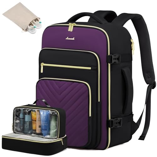 LOVEVOOK Reiserucksack Damen Groß, 40L Handgepäck Rucksack mit 3 Packing Cubes, Wasserdicht Laptop Rucksack 17 Zoll, Travel Backpack Weekender Damen für Reise Arbeit Wandern, Hellviolett