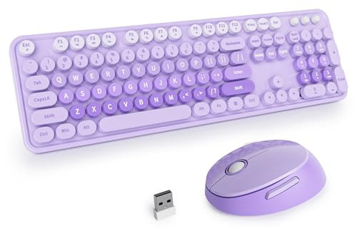 SbocKeeb Purple Keyboard and Mouse Wireless, American QWERTY Cute Typewriter Wireless 2.4GHz Colorful Full Size Keyboard with Number Pad, for Windows PC Laptop,Gradient Purple