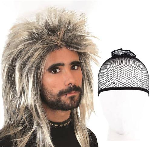 Colaren Mullet Wigs for Men, 70s|80s Mens Wig Fancy Dress, Hippie Pop Rock Wigs with Wig Cap
