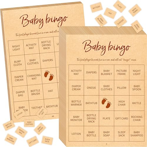Gethelud Baby Shower Bingo Spiel, 50 perforierte Bingo-Karten, Anrufkarten für Baby Shower, Hochzeitsfeier