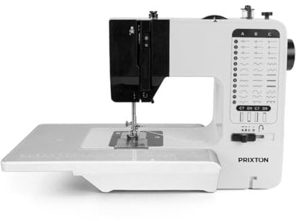 PRIXTON Máquina de coser P125, 38 Puntadas diferentes, 2 Velocidades, Tabla expandible, Cajón para accesorios, Lámpara y Pedal incluido