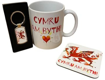 Welsh High Street - Cymru Am Byth! (Wales Forever!) Mug, Coaster & Keyring Giftset