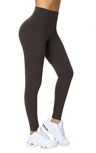 Enjoyoga Leggings Damen High Waist [mit Innentasche] -Blickdicht Sporthose Laufhose für Sport Yoga Gym -59(XXL, Brown)