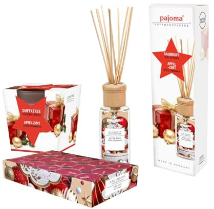pajoma® Xmas Set Apfel-Zimt - Raumduft 100 ml - 30 Duft-Teelichte - Duftkerzen im Glas | weihnachtlicher Duft für gemütliche Momente | Premium Qualität, Geschenkidee