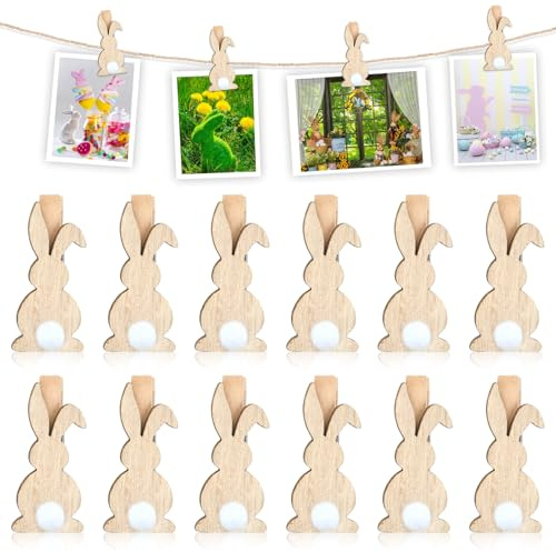 12 Stück Ostern Hasen Klammer Holz Klein,Wäscheklammern Holz Hasen,Hasen Holzklammern,Hase Holzwäscheklammern,Foto Wäscheleine Holzklammern,für Ostern Party,Geschenke Kleidung Foto Dekoration (A)