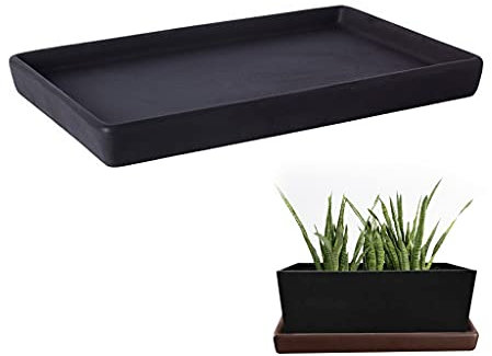 Grand bac rectangulaire en terre cuite noire pour rebord de fenêtre, plantes en pot, intérieur ou extérieur, 27 cm