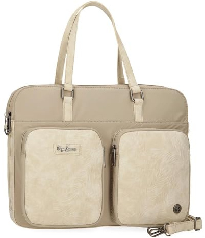 Pepe Jeans Jana Bolso para Portátil Portátil 15,6 Pulgadas Beige 40x30x5 cms Poliéster con Detalles en Piel Sintética by Joumma Bags