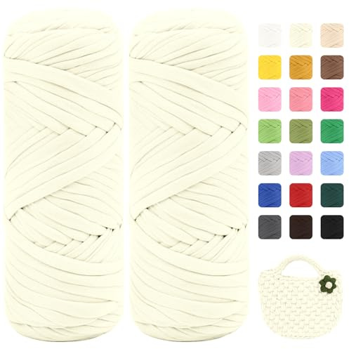 Maxee 400g T-Shirt Garn – 2 er Pack (je 200g/75m), Weiches Beilaufgarn zum Häkeln & Stricken – Farbintensiv & pflegeleicht, Ideal für Häkeltaschen/Körbe/Teppiche DIY Projekte, Handarbeiten und Deko