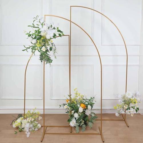 DECAKE 6ft Gold Metal Wedding Arch Chiara Backdrop Stand,Half Moon Floral Frame Arbor Display