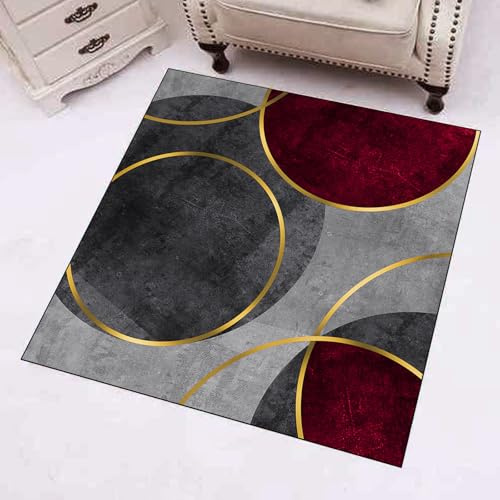 Generisch Teppich Quadratisch,Modern Schwarz Grau Gelb Geometrisch,Rot,120 x 120 cm, Area Rug Low Pile Living Room Bedroom Lounge Floors Indoor/Outdoor Rugs Balconies,