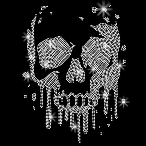 SUPERDANT Aufgesprühter Totenkopf Aufbügler Mit Strasssteinen Graffiti Skelett Kristall Wärmeübertragungsaufkleber Aufbügler Abziehbilder Strass Aufnäher Für T Shirts Kleidung Jacken DIY Geschenke