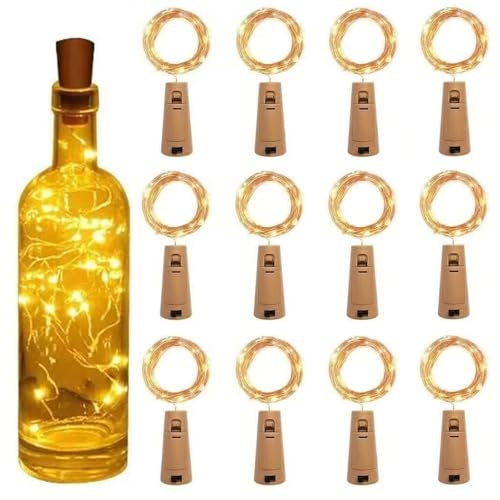 KOBOKO 12 Stück LED Flaschenlicht,Flaschenlichterkette Korken,2M 20LED Lichterkette für Flaschen,Lichterkette Flasche mit Batterie,Warmweiß Lichterketten für Geburtstag Party,Hochzeit,Weihnachten Deko