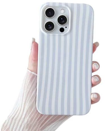 SmoBea for iPhone 16 Pro Case Cute Striped Phone Case Soft TPU Slim Shockproof Phone Cover for Women Girls Beautiful and Stylish, Blue and White