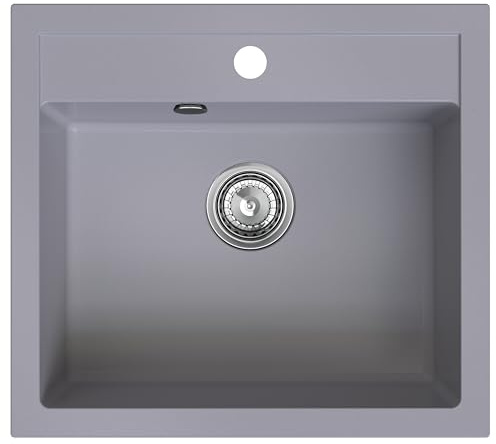SINK QUALITY Granit Spülbecken Grau 56x51cm - Granitspüle mit Siphon und Imprägnierung - Spüle für Unterschränke ab 60 cm Breite - Einzelbecken Einbauspüle - Waschbecken für Küche