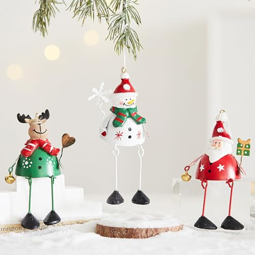 Weihnachtsdeko Schneemann Hirsch Weihnachtsmann aus Metall, Weihnachten Deko Figuren Hängend, Dekofigur zu Weihnachten, Weihnachtsfiguren Deko Hängend für Christbaumschmuck (3pcs)