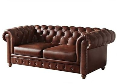BABETRUE Dreisitzer-Sofa im französischen Retro-Stil aus echtem Leder und Massivholz, ideal for kleine Wohnungen.(M)