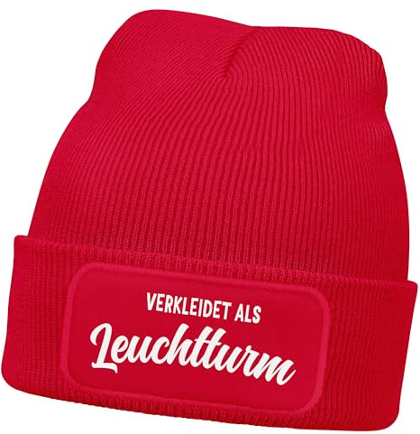 MoonWorks® Herren Mütze Verkleidet als Leuchtturm Kostüm Faschingsmuffel Beanie Strickmütze mit Spruch Aufdruck Fasching Karneval Lustig Männer