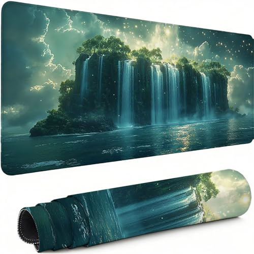 Tapis de Souris de Jeu Vert Tapis Souris XXL 900 x 300 mm, Automne sous Main Bureau Bords Cousus Imperméable Antidérapant, pour PC, Ordinateur Portable Améliore la Précision et la Vitesse C-2896