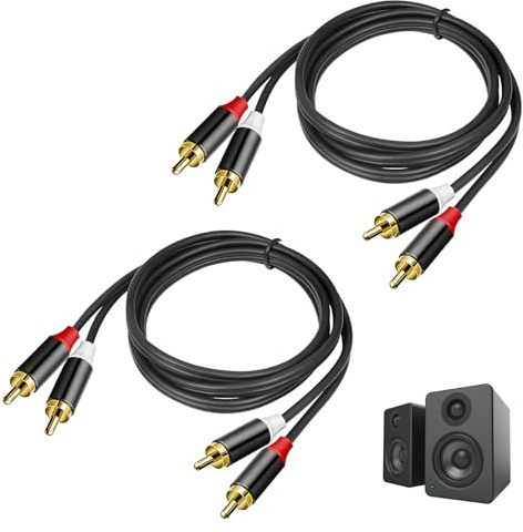 2 Pcs RCA to RCA Cable, Stereo Audio Cable, Dual RCA Male to Male Stereo Cable with Gold Plated Connectors, Hi-Fi Sound Lead for Mixer DJ Controller Turntable Speaker and Home Cinema Systems(1M)