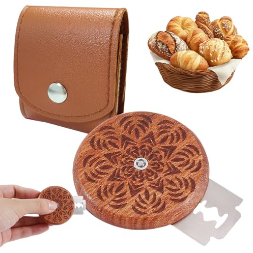 GXGM Taglierino per Pane, Coltello Pane per Impasto, Coltello da Panettiere con 5 Lame e Custodia in Pelle Marrone per Cuocere Intagliare, Rotonda