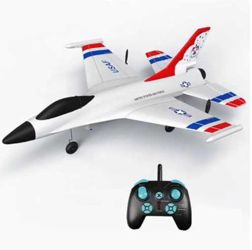 AMTOYS F-16 RC Airplane, USAF Fighter Jet Model, 3 Channel Remote Control, 2.4GHz Radio, Light Function, Toy Glider