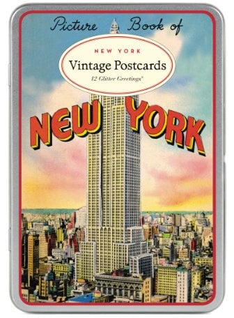 Cavallini Vintage New York Glitter Greetings, 12 Assorted Postcards