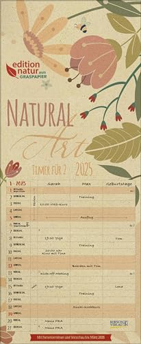 Familienplaner 2025 Natural Art Timer für 2 Graspapier: Familienplaner aus Graspapier mit 3 breiten Spalten. Mit Ferienterminen, extra Spalte und Vorschau bis März 2026. Format:19 x 46 cm