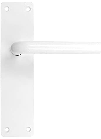 Amig - Juego de Manillas de Aluminio con Placa para Puertas - Diseño Elegante y Moderno - Ergonómica y Resistente a Corrosión - Incluye Tornillos, Blanco, Aluminio