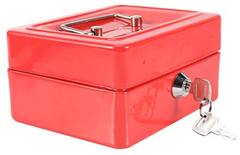 Caja fuerte portátil Cajas de caudales Caja de dinero pequeña con cerradura de llave, caja de seguridad portátil de almacenamiento de monedas de metal de doble capa(Rojo)