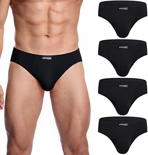 wirarpa Men's Black Modal Briefs Underwear Super Soft Microfibre Underpants No Front Slips Covered Waistband 4 Pack X-Large
