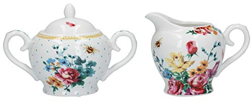 Katie Alice Bohemian Spirit Sugar Bowl and Creamer Jug, Porcelain, White, 2-Piece Set